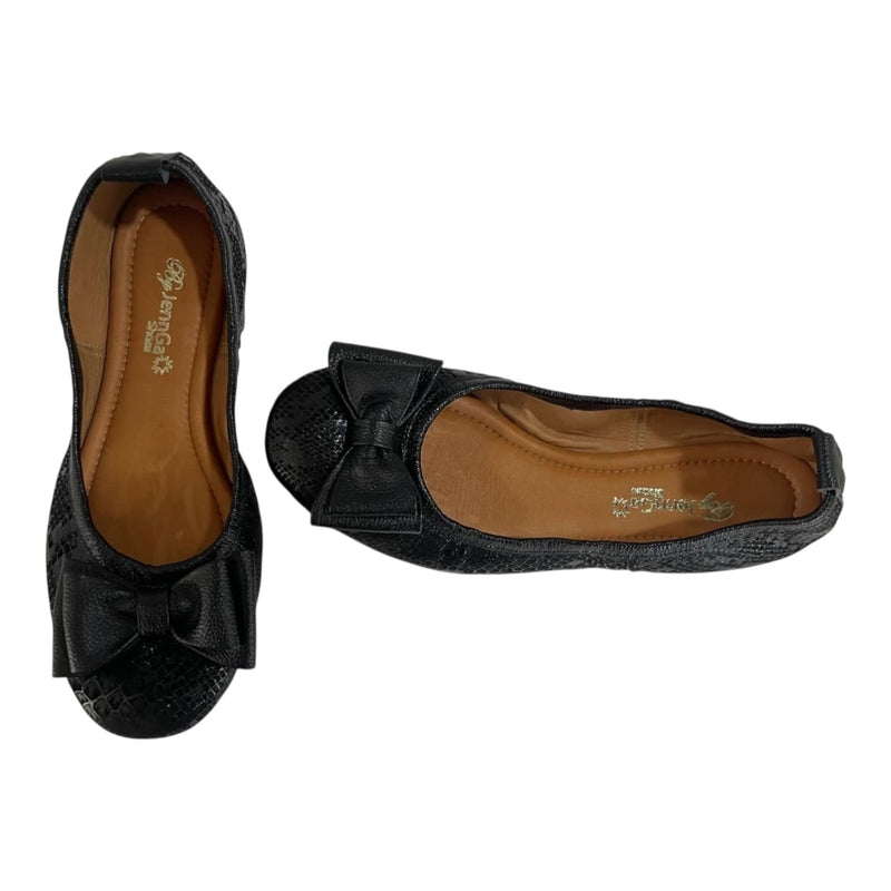 Bailarina 'Encanto Nocturno': Estilo y Comodidad en Cuero Genuino Negro Texturizado Byjennga