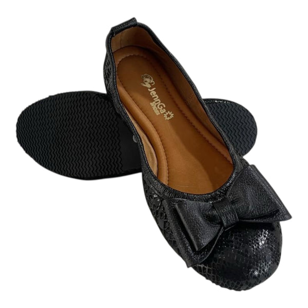 Bailarina 'Encanto Nocturno': Estilo y Comodidad en Cuero Genuino Negro Texturizado Byjennga