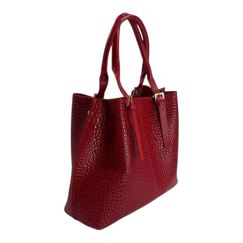 Bolso 'Impacto Reptil': Audacia y Estilo en Cuero Genuino Rojo Byjennga