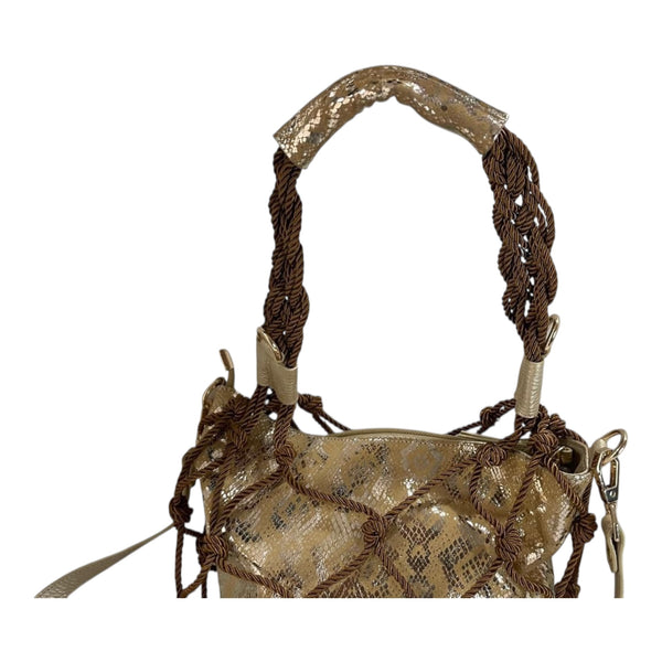 Bolso 'Red de Glamour': Estilo Único en Cuero Genuino Dorado y Malla Artesanal Byjennga