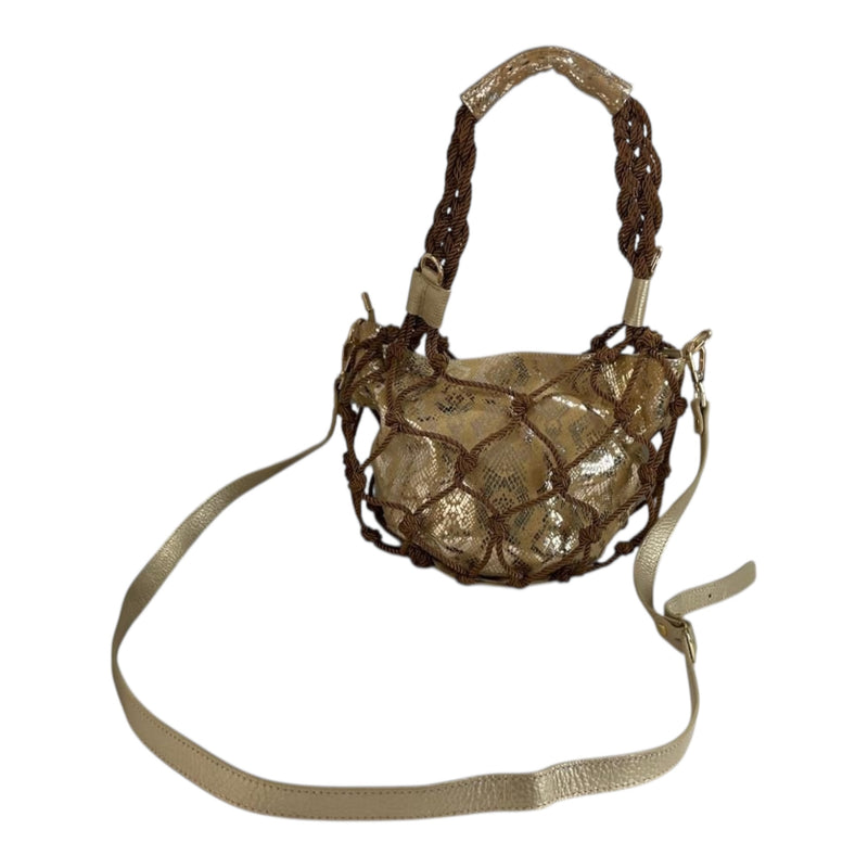 Bolso 'Red de Glamour': Estilo Único en Cuero Genuino Dorado y Malla Artesanal Byjennga
