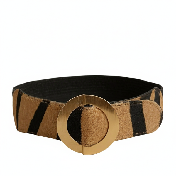 Cinturón Safari Luxe – Animal Print en Cuero Pony Hair con Hebilla Dorada | ByJennga
