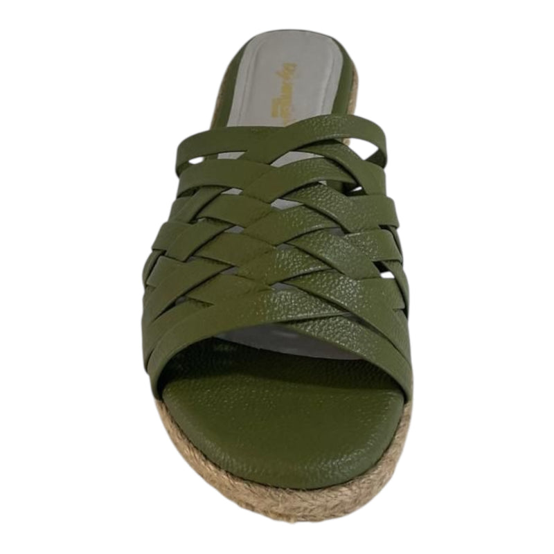 Sandalia Cuña Baja 'Naturaleza Urbana': Confort y Estilo en Cuero Genuino Verde Oliva y Yute Byjennga
