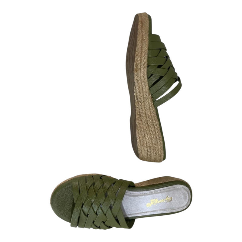 Sandalia Cuña Baja 'Naturaleza Urbana': Confort y Estilo en Cuero Genuino Verde Oliva y Yute Byjennga