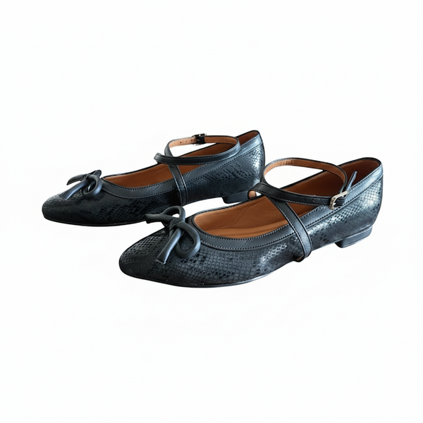 Bailarinas Portofino – Cuero Legítimo Azul Texturizado con Lazo Decorativo | ByJennga