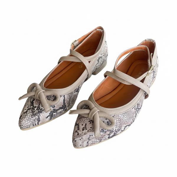 Bailarinas Verona – Cuero Legítimo Estampado Pitón con Lazo Decorativo | ByJennga