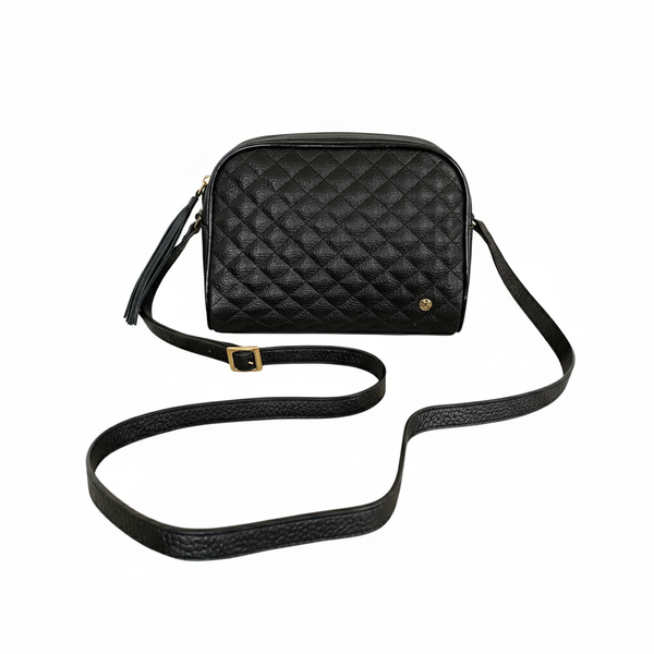 Bandolera Milano Black Quilted – Bolso Acolchado en Cuero Legítimo con Detalles Dorados | ByJennga