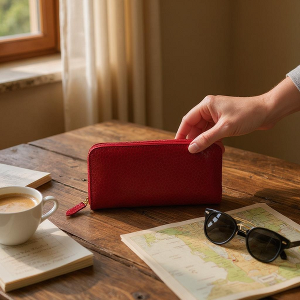 Billetera Amalfi – Cuero Legítimo Rojo Texturizado con Cierre Completo | ByJennga