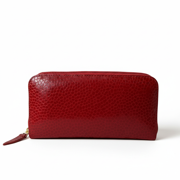 Billetera Amalfi – Cuero Legítimo Rojo Texturizado con Cierre Completo | ByJennga
