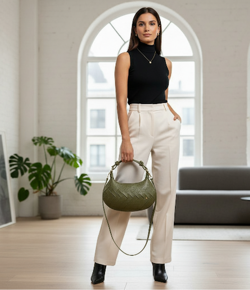 Bolso Hobo Verona – Cuero Legítimo Verde Oliva | ByJennga