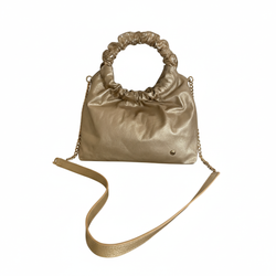 Bolso Scrunchie Capri – Cuero Legítimo Champagne con Asa Fruncida | ByJennga
