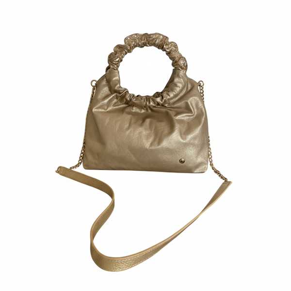 Bolso Scrunchie Capri – Cuero Legítimo Champagne con Asa Fruncida | ByJennga