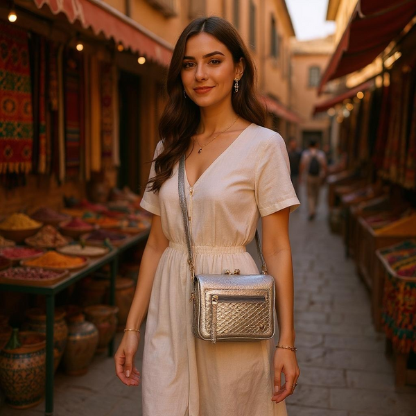 Bolso Verona Crossbody – Cuero Legítimo Gris Plomo con Textura Pitón y Detalles Dorados | ByJennga