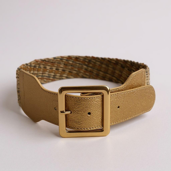Cinturón Capri Fibras Naturales y Cuero Dorado – Accesorio Artesanal | ByJennga