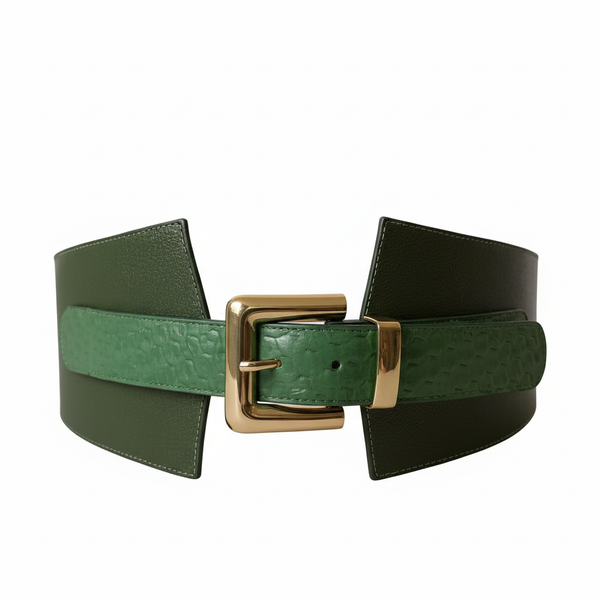 Cinturón Firenze – Cuero Legítimo Verde Esmeralda con Detalle Texturizado y Hebilla Dorada | ByJennga
