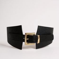 Cinturón Firenze Noir – Cuero Legítimo Negro con Textura Croco y Hebilla Dorada | ByJennga