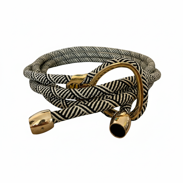 Cinturón Trenzado Porto – Elástico Negro & Beige con Herrajes Dorados | ByJennga