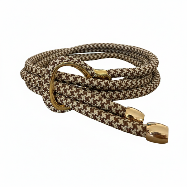 Cinturón Trenzado Porto Terra – Elástico Beige & Marrón con Herrajes Dorados | ByJennga