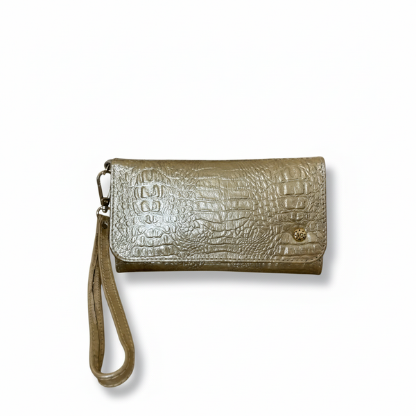 Clutch Verona Coco Champagne – Cartera de Mano en Cuero Texturizado con Correa Desmontable | ByJennga