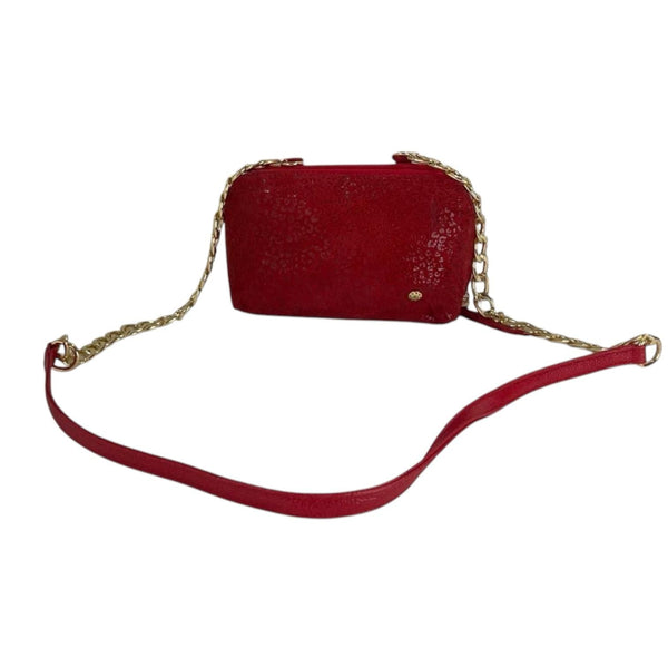 Bolso bandolera rojo de cuero legítimo con patrón grabado y cadena Byjennga.