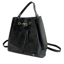 Bolso tipo mochila/saco negro de cuero legítimo con textura de cocodrilo Byjennga.