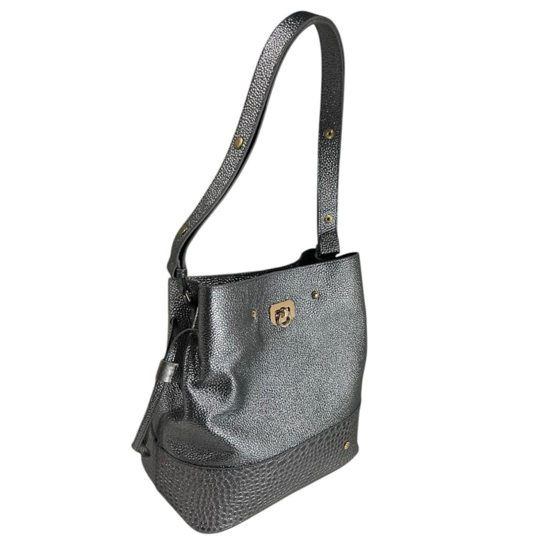 Bolso tipo cubo negro de cuero legítimo con textura Byjennga.
