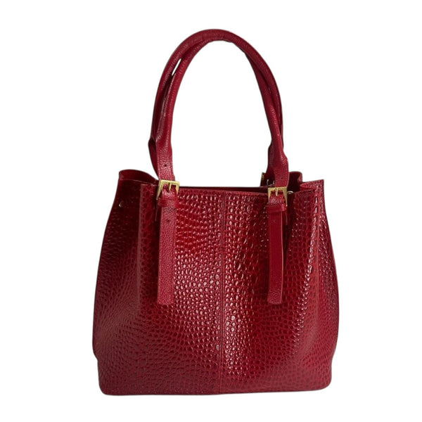 Bolso de mano rojo de cuero legítimo con textura de cocodrilo Byjennga.