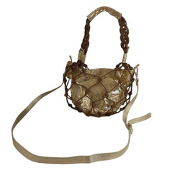Bolso pequeño dorado de cuero legítimo con malla tejida Byjennga.
