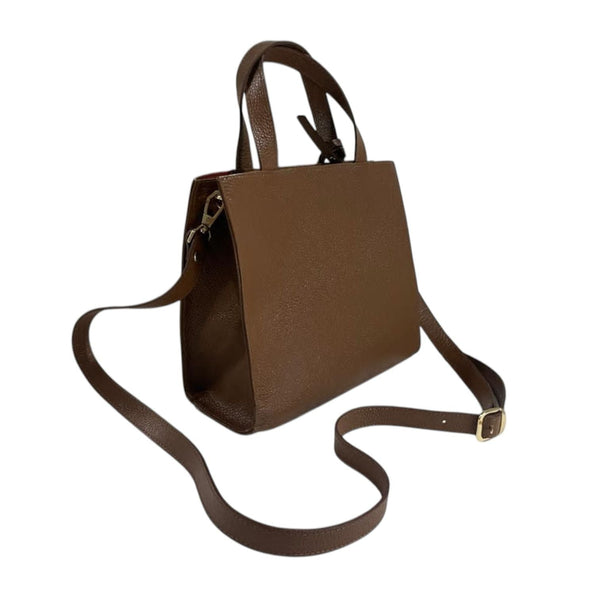 Bolso de mano marrón de cuero legítimo con asas cortas y correa larga Byjennga.