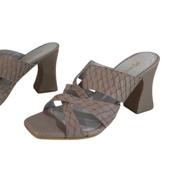 Sandalia mule nude de cuero legítimo con textura de reptil y tacón de bloque Byjennga.