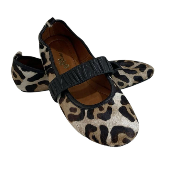 Bailarina de cuero genuino con estampado de leopardo y correa elástica Byjennga.